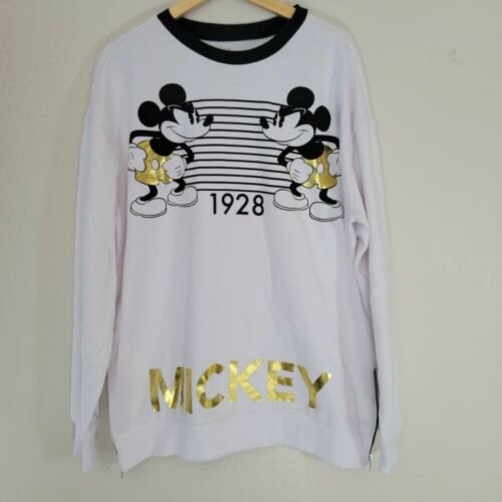 Disney Parks Mickey Mouse Retro Crewneck Gold Graphic Side Zip 1928 Mens Large